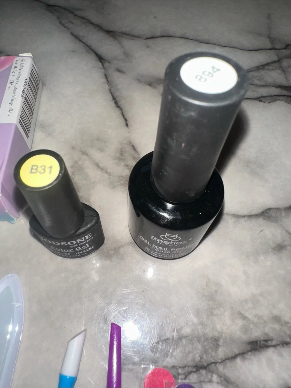 Assorted Nail Care & Gel Polish Kit white & yellow & clear sparkling top coat